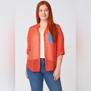 The Rage Sheer Blouse Small Orange Blue Dots